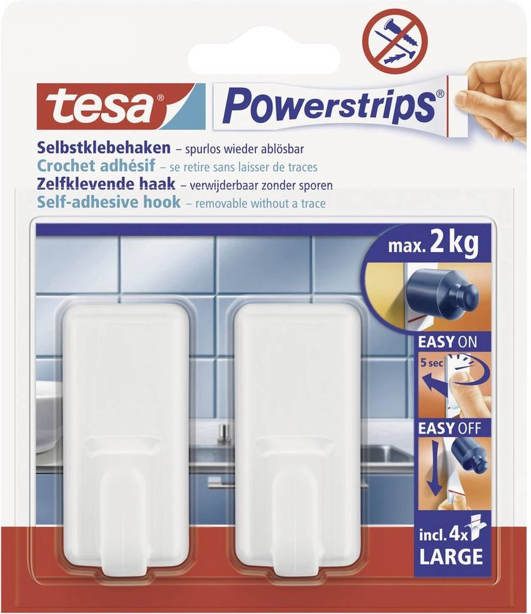 Tesa Powerstrips Haken Classic Large - Wit - 2 Stuks 9 Tesa Powerstrips Haken Classic Large - Wit - 2 Stuks - Afbeelding 7