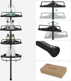 Verstelbaar Doucherek - 85-305 Cm - Van Vloer Tot Plafond - Met 4 Vakken - 3 Haken - Zwart -Badkamer Product Winkel 1049x1200 2