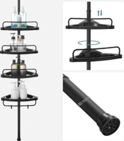 Verstelbaar Doucherek - 85-305 Cm - Van Vloer Tot Plafond - Met 4 Vakken - 3 Haken - Zwart -Badkamer Product Winkel 1050x1200 3