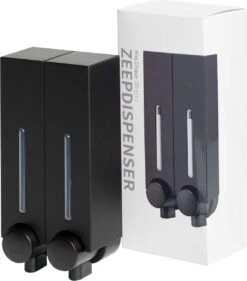 Aquathof, Zeepdispenser, Mat Zwart, 2 Kamer, 2 Reservoirs, 2x250ml - Hangend - Wandmontage -Badkamer Product Winkel 1055x1200 1