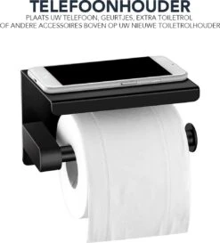Toiletrolhouder Met Plankje - Zelfklevend Of Boren - WC Rolhouder - Incl. Handdoekhaakjes - Zwart -Badkamer Product Winkel 1085x1200