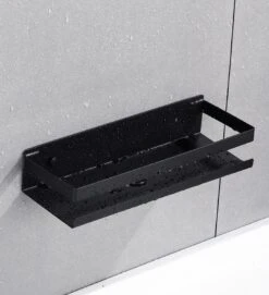 Merkloos Doucherek- Douchemand- Badkamerrek- Badkamer Organiser- Badkamer Organizer-Rekje Voor In De Douche- Badkamer Plank-Rekje Voor Shampoo- RVS- Zonder Boren- Zelfklevend- Rechthoek Vorm- Met Of Zonder Schroeven- Ophangbaar- Met Lijm- 20 Cm- Zwart -Badkamer Product Winkel 1095x1200