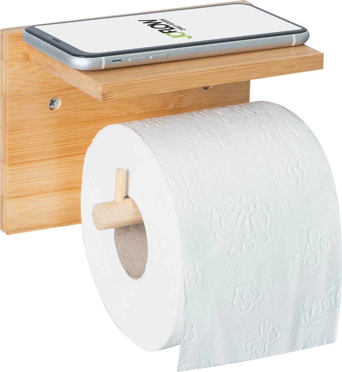 JoFlow® Toiletrolhouder Met Plankje | Wc Rolhouder Staand | Bamboe Badkamer Accessoires | Montage Met Schroeven En/of 3M Plakstrips 3 JoFlow® Toiletrolhouder Met Plankje | Wc Rolhouder Staand | Bamboe Badkamer Accessoires | Montage Met Schroeven En/of 3M Plakstrips
