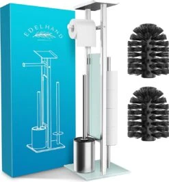 EDELHAND© Toiletpapierhouder Staand Als Toiletset [met GRATIS Toiletborstel] - Roestvrijstalen Toiletpapierhouder Staand Met Toiletborstel En Toiletpapieropslag - Toiletset Met Dienblad