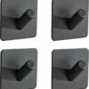 4x Handdoekhaakjes (Zelfklevend) Van RVS Zwart – Zelfklevende Haakjes – Wandhaak – Handdoekhouder – Ophanghaken Voor Keuken Of Badkamer