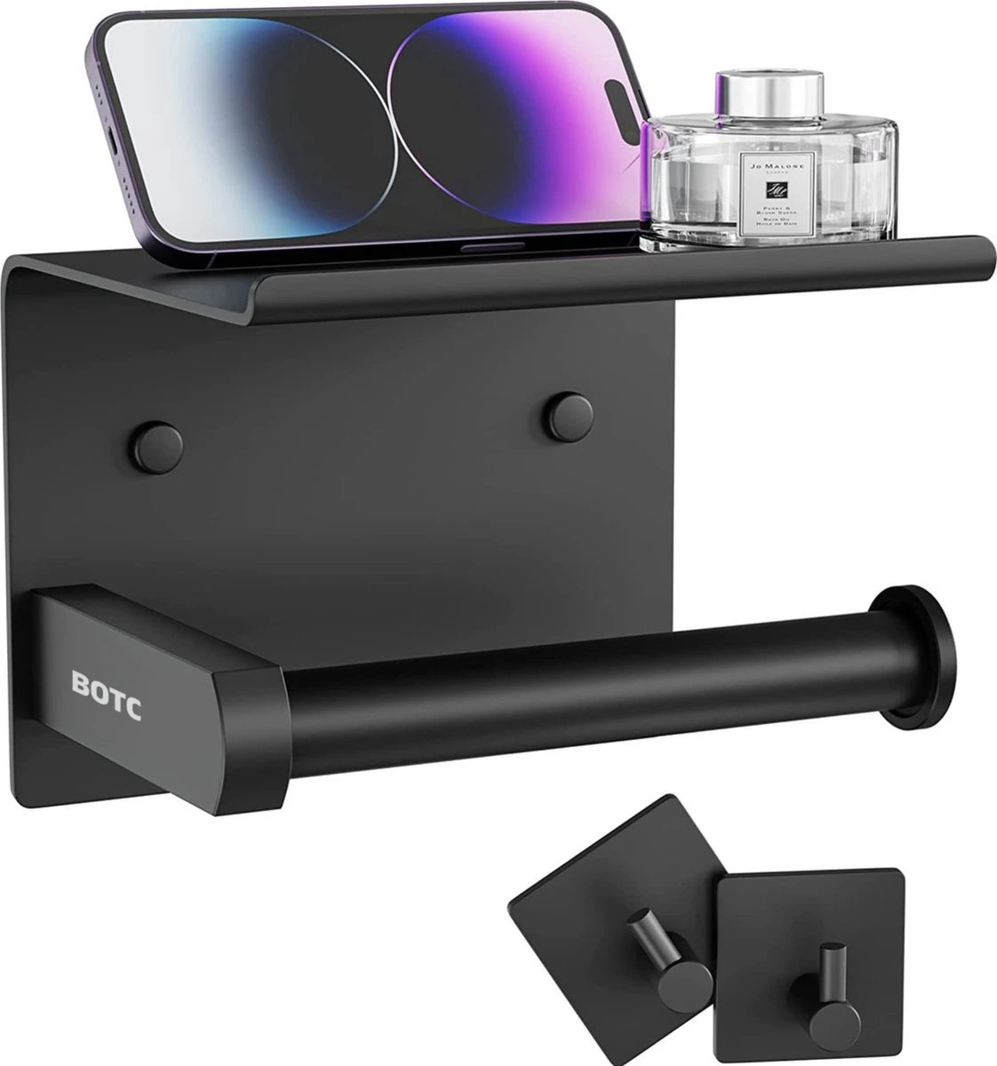 BOTC Toiletrolhouder Met Handdoekhaakjes - Toiletrolhouder - Toiletrolhouder - Zelfklevend / Boren / Zonder Boren - RVS - Zwart 3 BOTC Toiletrolhouder Met Handdoekhaakjes - Toiletrolhouder - Toiletrolhouder - Zelfklevend / Boren / Zonder Boren - RVS - Zwart