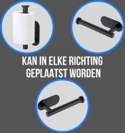 Toiletrolhouder Inclusief Handdoekhaak - Zonder Boren - Zelfklevend - Zwart - Staand -Badkamer Product Winkel 1126x1200