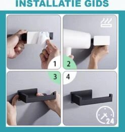 Merkloos Novalits - RVS Toiletrolhouder Zonder Boren - WC Rolhouder Zelfklevend - Inclusief RVS Handdoekhaakje - Zwart -Badkamer Product Winkel 1139x1200