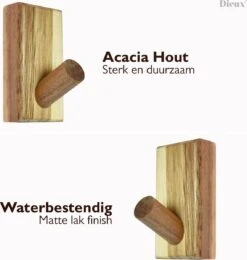 Dieux® - Luxe Handdoekhaakjes Zelfklevend - Handdoekhouder - Wandhaak - Acaciahout Haken - Zelfklevende Haakjes - Handdoeken - Handdoekrek - Badkamer - Keuken - Pasen -Badkamer Product Winkel 1142x1200 3