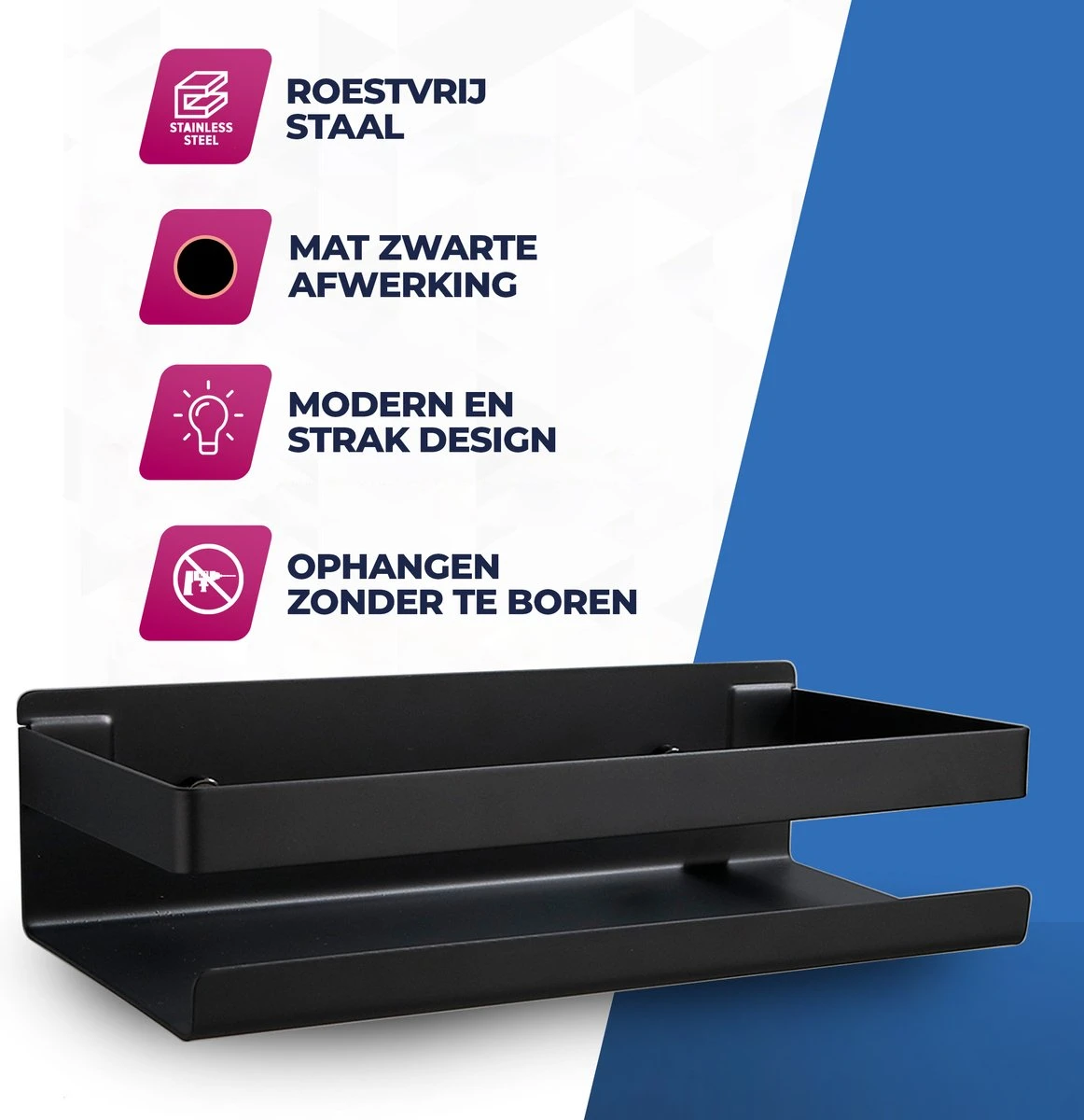 Roegaarden Doucherek Zonder Boren - Doucherekjes - Hangend - Zwart RVS - 23 CM 4 Roegaarden Doucherek Zonder Boren - Doucherekjes - Hangend - Zwart RVS - 23 CM - Afbeelding 2