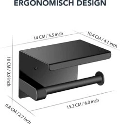 Toiletrolhouder Met Plankje - Zelfklevend Of Boren - WC Rolhouder - Incl. Handdoekhaakjes - Zwart -Badkamer Product Winkel 1168x1200 1