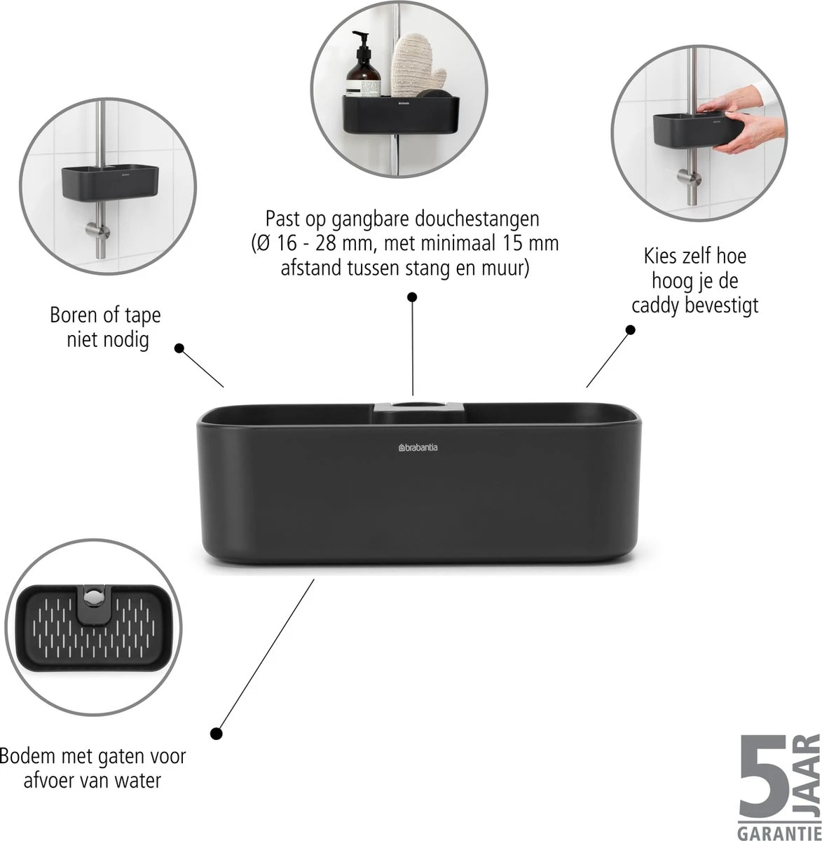 Brabantia ReNew Doucherek - Zonder Boren - Dark Grey 6 Brabantia ReNew Doucherek - Zonder Boren - Dark Grey - Afbeelding 4