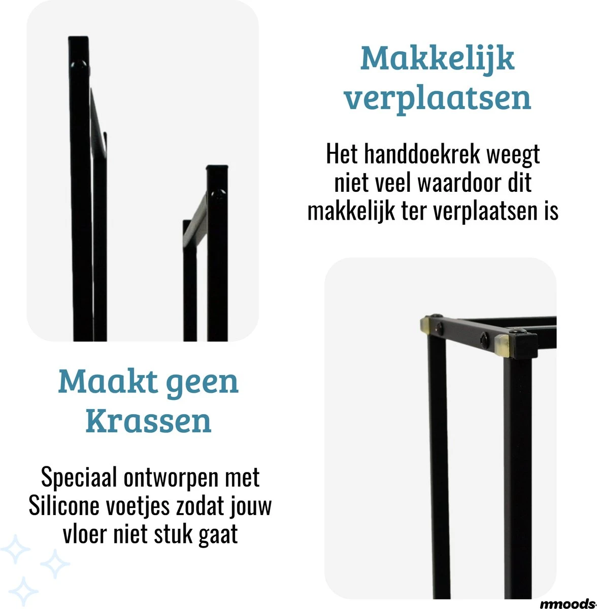 Mmoods XL Handdoekrek 2 Baren Badkamer Zwart - 25 X 50 X 86 Cm - Handdoekenrek Staand Keuken - Handdoekhouder Vrijstaand 2 Dragers 6 Mmoods XL Handdoekrek 2 Baren Badkamer Zwart - 25 X 50 X 86 Cm - Handdoekenrek Staand Keuken - Handdoekhouder Vrijstaand 2 Dragers - Afbeelding 4