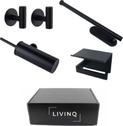 Toiletset Zwart 4-delig - Toiletaccessoireset - Toiletborstelhouder - Toiletrolhouder - Reserverolhouder - Handdoekhaakjes - RVS - Toilet Accessoires Set - Badkamer -Badkamer Product Winkel 1176x1200 5
