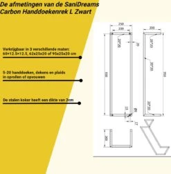 SaniDreams Carbon Handdoekenrek L Zwart - Staal - 90x25x20cm -Badkamer Product Winkel 1183x1200