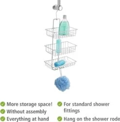 WENKO Doucherek Nivala 3-laags Chroom - Doucherek Zonder Boren - Doucherek Hangend -Badkamer Product Winkel 1184x1200 5