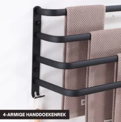 Merkloos Handdoekrek 4-armig | Handdoekrek Badkamer | Handdoekrek Zwart | Handdoekstang | Handdoekhouder | Handdoekenrek | Badkamer Accessoires Zwart | Inclusief Montage | Matte Zwart Collection 2022 -Badkamer Product Winkel 1186x1200