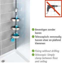 WENKO Telescopisch Doucherek Big Black 3-laags Met Spiegel Zilver/zwart - Bevestigen Zonder Boren 23 WENKO Telescopisch Doucherek Big Black 3-laags Met Spiegel Zilver/zwart - Bevestigen Zonder Boren -Badkamer Product Winkel 1187x1200 6