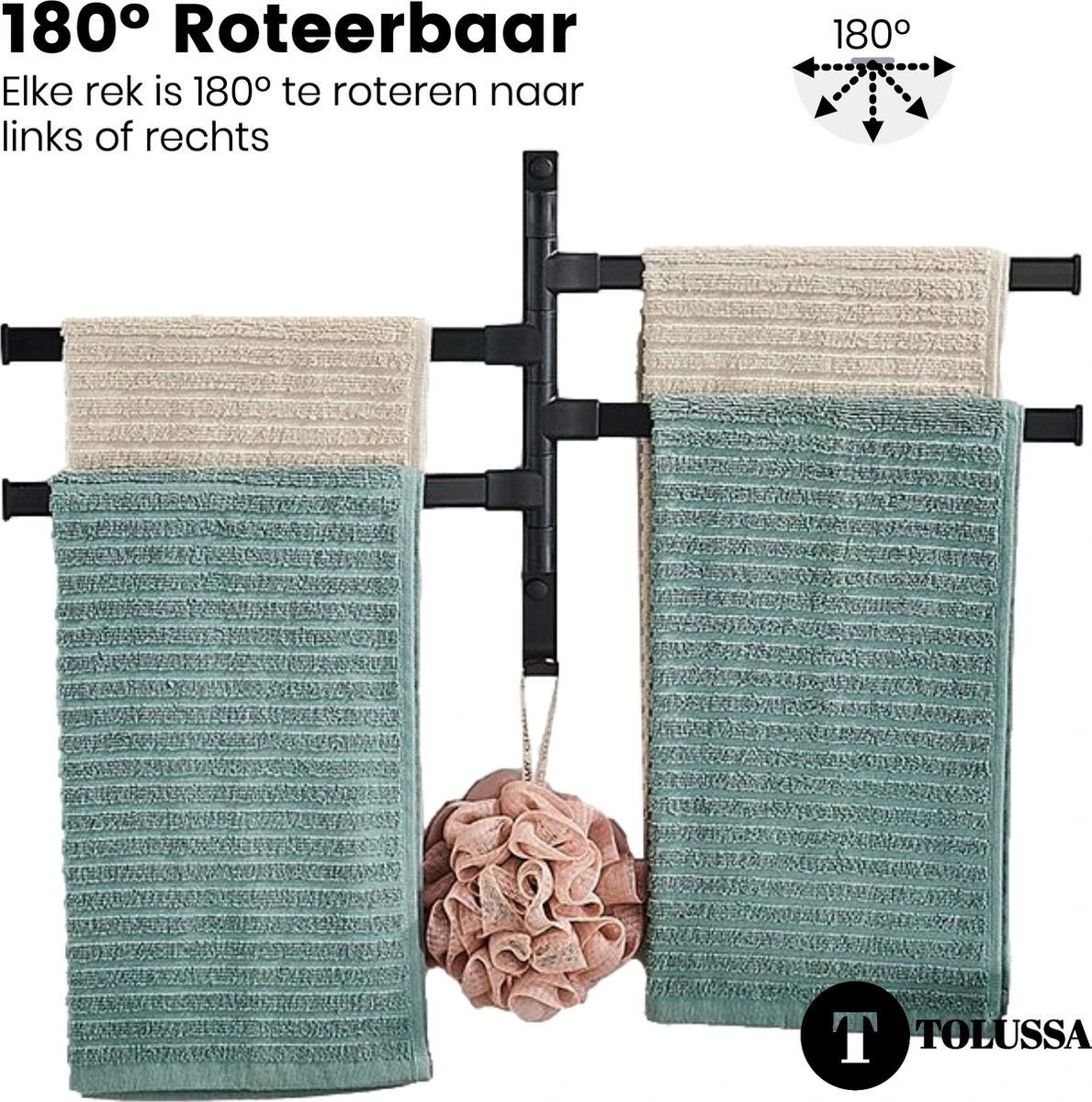 Tolussa Handdoekrek Badkamer Zwart - 38 CM - Handdoekhouder Zwart - Handdoekenrek Badkamer - Draaibaar 5 Tolussa Handdoekrek Badkamer Zwart - 38 CM - Handdoekhouder Zwart - Handdoekenrek Badkamer - Draaibaar - Afbeelding 3