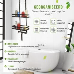 Doucherek Zonder Boren Inclusief Douchewisser - Aan Douchewand - Zwart - Ophangbaar - Zuignap - 2 Laags - Wiper - Shower Rack - Valentijnsdag Cadeau -Badkamer Product Winkel 1198x1200 12