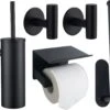 Toiletset Zwart 4-delig - Toiletaccessoireset - Toiletborstelhouder - Toiletrolhouder - Reserverolhouder - Handdoekhaakjes - RVS - Toilet Accessoires Set - Badkamer -Badkamer Product Winkel 1200x1030