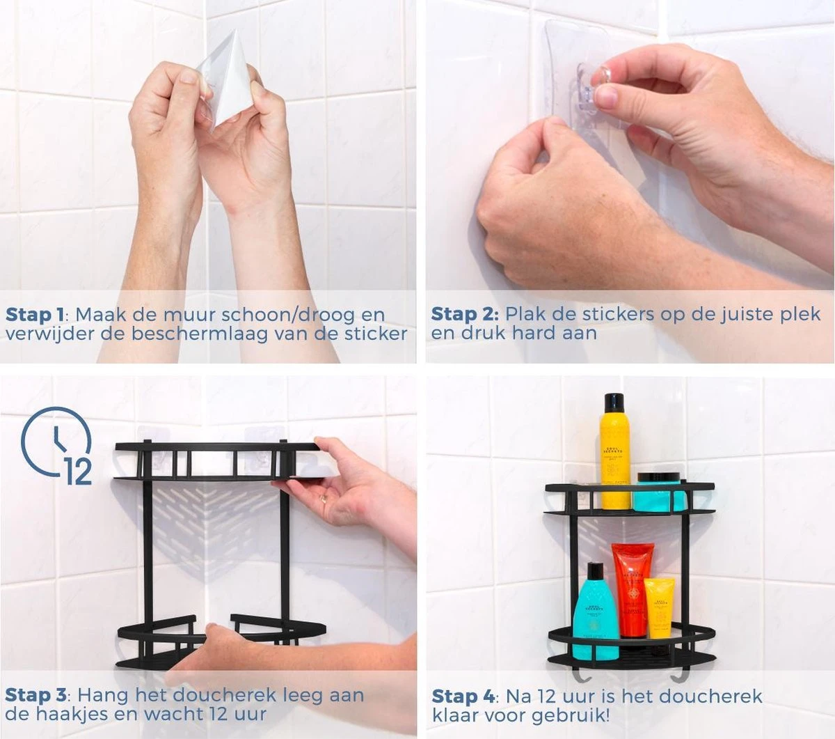 Merkloos Zelfklevend Doucherek 2 Laags - Ophangbaar Hoek Badrek Met Zuignap - Hangend Badkamer Rekje - Douchemandje - Geschikt Voor Muur/Wand Bevestiging - Ophangen Zonder Boren En Schroeven - Roestvrij - Mat Zwart 6 Merkloos Zelfklevend Doucherek 2 Laags - Ophangbaar Hoek Badrek Met Zuignap - Hangend Badkamer Rekje - Douchemandje - Geschikt Voor Muur/Wand Bevestiging - Ophangen Zonder Boren En Schroeven - Roestvrij - Mat Zwart - Afbeelding 4