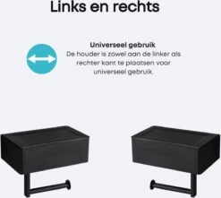 WC Rolhouder - Toiletrolhouder - Zwart - RVS - Zonder Boren - Met Plankje & Bakje - Inclusief Montagemateriaal - Toilet Accessoires - EJC Products -Badkamer Product Winkel 1200x1073