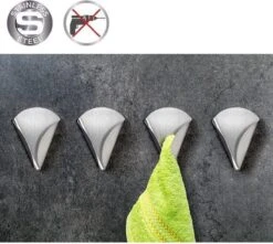 Zelfklevende Handdoekhouder Haakjes Set - Wand Ophang Haak Zelfklevend -Handdoekklem Keuken Ophanghaak Zonder Boren - Wand Theedoek / Handdoek Klem Houder - RVS - Set Van 4 Stuks - EVA