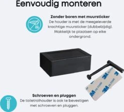 WC Rolhouder - Toiletrolhouder - Zwart - RVS - Zonder Boren - Met Plankje & Bakje - Inclusief Montagemateriaal - Toilet Accessoires - EJC Products -Badkamer Product Winkel 1200x1082