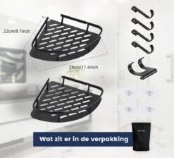 Doucherek Zonder Boren – Badkamer Accessoires – Doucherekje – Douchemand – RVS – Hoekrek – Hangend – Zwart – 2 Stuks -Badkamer Product Winkel 1200x1087 10