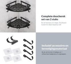 Doucherek Zonder Boren – Badkamer Accessoires – Doucherekje – Douchemand – RVS – Hoekrek – Hangend – Zwart – 2 Stuks -Badkamer Product Winkel 1200x1087 11