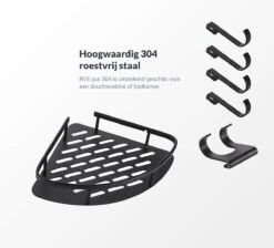 Doucherek Zonder Boren – Badkamer Accessoires – Doucherekje – Douchemand – RVS – Hoekrek – Hangend – Zwart – 2 Stuks -Badkamer Product Winkel 1200x1087 7