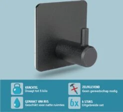 Vannons - Handdoekhaakjes - Zelfklevende Haakjes - Set Van 6 Haakjes - RVS - Zwart -Badkamer Product Winkel 1200x1088 3