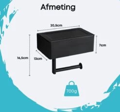 WC Rolhouder - Toiletrolhouder - Zwart - RVS - Zonder Boren - Met Plankje & Bakje - Inclusief Montagemateriaal - Toilet Accessoires - EJC Products -Badkamer Product Winkel 1200x1117