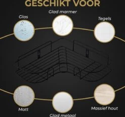 HGMD® Doucherek Zonder Boren - 1 Stuk - Zwart - Zelfklevend Doucherek –Badkamerrek - Badrek - Keukenrek - Doucherek Hangend – Badkamer Accessoires - Kruidenrek -Badkamer Product Winkel 1200x1121 3