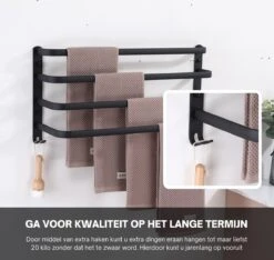 Merkloos Handdoekrek 4-armig | Handdoekrek Badkamer | Handdoekrek Zwart | Handdoekstang | Handdoekhouder | Handdoekenrek | Badkamer Accessoires Zwart | Inclusief Montage | Matte Zwart Collection 2022 -Badkamer Product Winkel 1200x1136 2