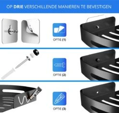 Doucherek 2 Stuks - Douchemand - Hangend Hoek - Telescopisch - Zonder Boren - Zwart - RVS -Badkamer Product Winkel 1200x1138 6