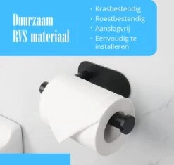 Flusive Toiletrolhouder Met 4 Handdoekhaakjes - Wc Rolhouder - Zelfklevend Zonder Boren - RVS - Zwart -Badkamer Product Winkel 1200x1142 2