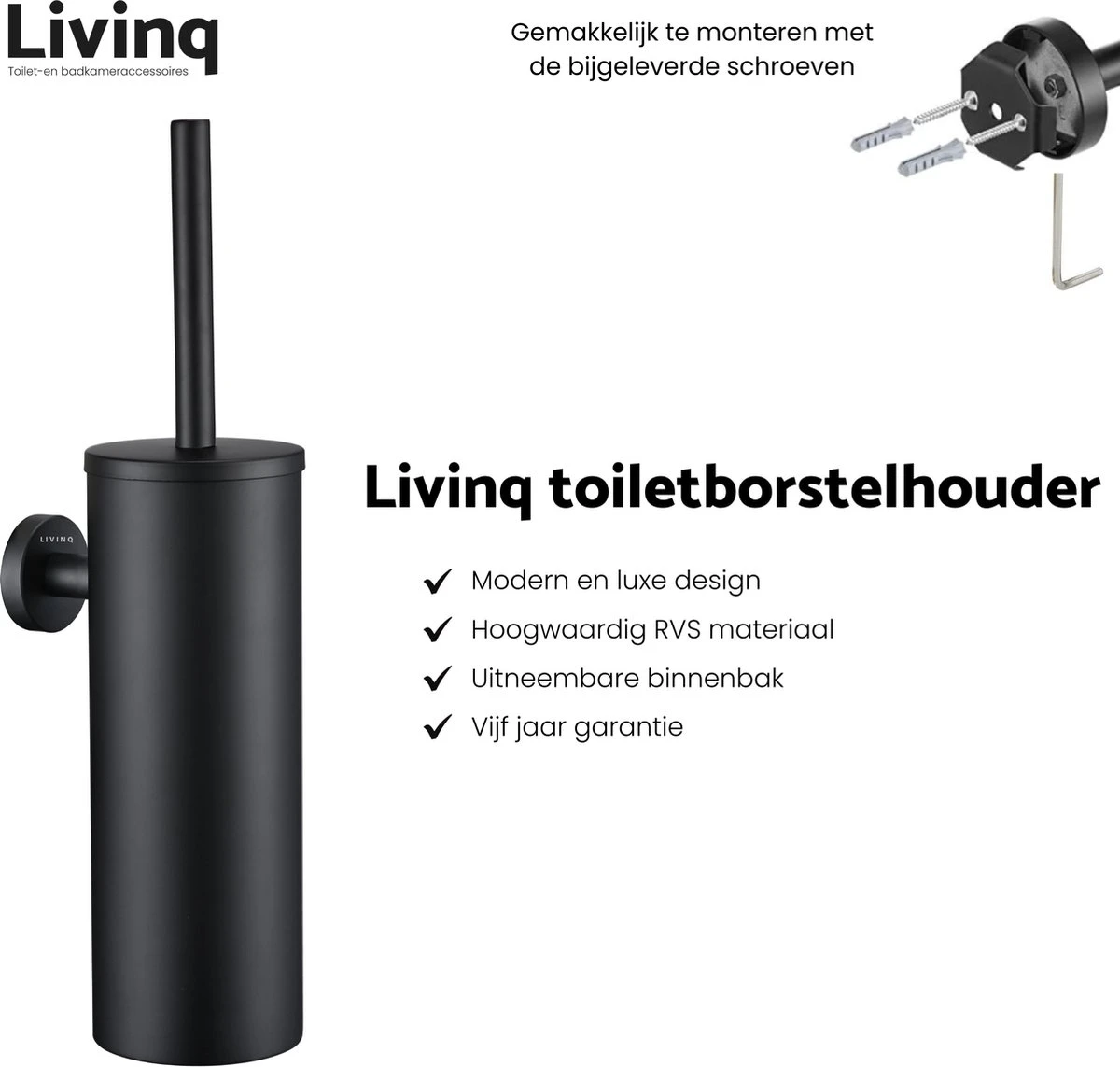 Toiletaccessoireset Zwart 3-delig - Luxe Toilet Set - Toiletborstel Met Houder - Toiletrolhouder Met Klep - Handdoekhaak 4 Toiletaccessoireset Zwart 3-delig - Luxe Toilet Set - Toiletborstel Met Houder - Toiletrolhouder Met Klep - Handdoekhaak - Afbeelding 2