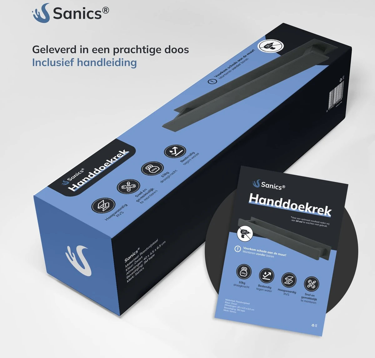 Sanics Handdoekrek Zwart 40 CM – Badkamer Of Keuken – Handdoekstang Zelfklevend – Handdoekhouder 12 Sanics Handdoekrek Zwart 40 CM – Badkamer Of Keuken – Handdoekstang Zelfklevend – Handdoekhouder - Afbeelding 10