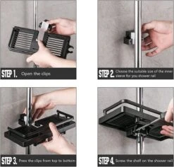 Merkloos Douchestang Opbergrek - Zonder Boren - Luxe - Zwart - Shampoohouder - Zeephouder - Opbergrek - Douche - Douchegelhouder -Badkamer Product Winkel 1200x1146 6