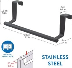 Tatkraft HORIZON - RVS Kastdeur Handdoekrek - Keukenkast Deur Handdoek/Vaatdoek Houder Rek Stang Hanger - Towel Rack Kast Deurhanger Deurhaak Keuken - Handdoekstang - Mat Zwart - 23CM -Badkamer Product Winkel 1200x1147 2