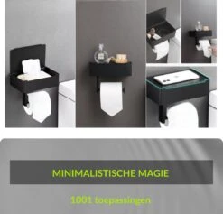 1FORME | Toiletrolhouder | WC-rolhouder | Met Plankje / Plateau | Met Opbergvak Vochtige Doekjes | RVS Zwart | Met Of Zonder Boren | -Badkamer Product Winkel 1200x1152 2