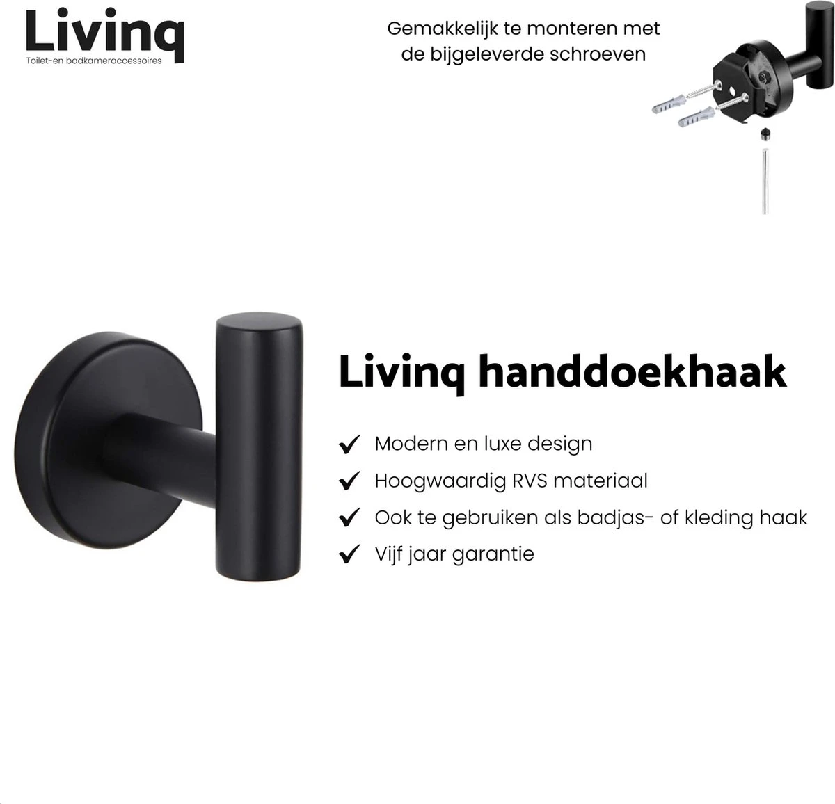 Toiletaccessoireset Zwart 3-delig - Luxe Toilet Set - Toiletborstel Met Houder - Toiletrolhouder Met Klep - Handdoekhaak 5 Toiletaccessoireset Zwart 3-delig - Luxe Toilet Set - Toiletborstel Met Houder - Toiletrolhouder Met Klep - Handdoekhaak - Afbeelding 3