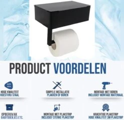Merkloos Toti - Wc Rolhouder - Opbergvak- Zwart - Met Plankje - Zelfklevend/boren/zonder Boren - Toiletrolhouder -Badkamer Product Winkel 1200x1158 3