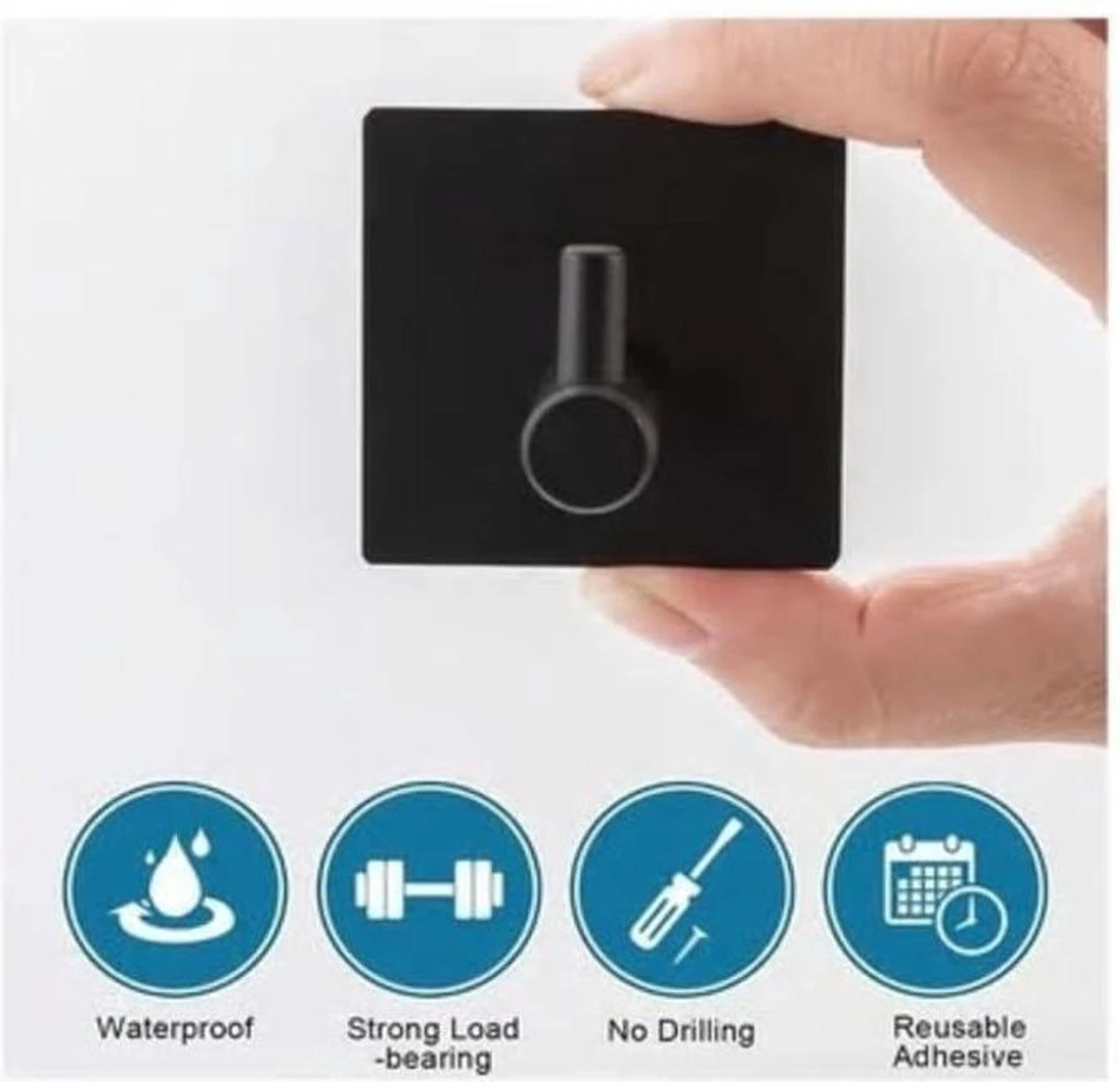 Merkloos Handdoekhaak Set Van 4 Stuks Zonder Boren RVS Zwart Vierkant Zelfklevend Badjas Theedoek Hanger Keuken Badkamer Handdoek Haakjes 4 Merkloos Handdoekhaak Set Van 4 Stuks Zonder Boren RVS Zwart Vierkant Zelfklevend Badjas Theedoek Hanger Keuken Badkamer Handdoek Haakjes - Afbeelding 2
