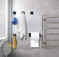 Merkloos Novalits - RVS Toiletrolhouder Zonder Boren - WC Rolhouder Zelfklevend - Inclusief RVS Handdoekhaakje - Zwart -Badkamer Product Winkel 1200x1163 1