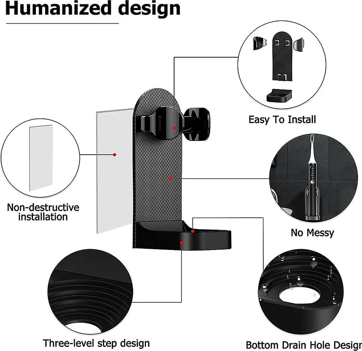 Tandenborstelhouder - Houder Elektrische Tandenborstel - Kleur Zwart - Zonder Boren - Geschikt Voor Oral B Toothbrush - Zelfklevend Hangende Houder 6 Tandenborstelhouder - Houder Elektrische Tandenborstel - Kleur Zwart - Zonder Boren - Geschikt Voor Oral B Toothbrush - Zelfklevend Hangende Houder - Afbeelding 4