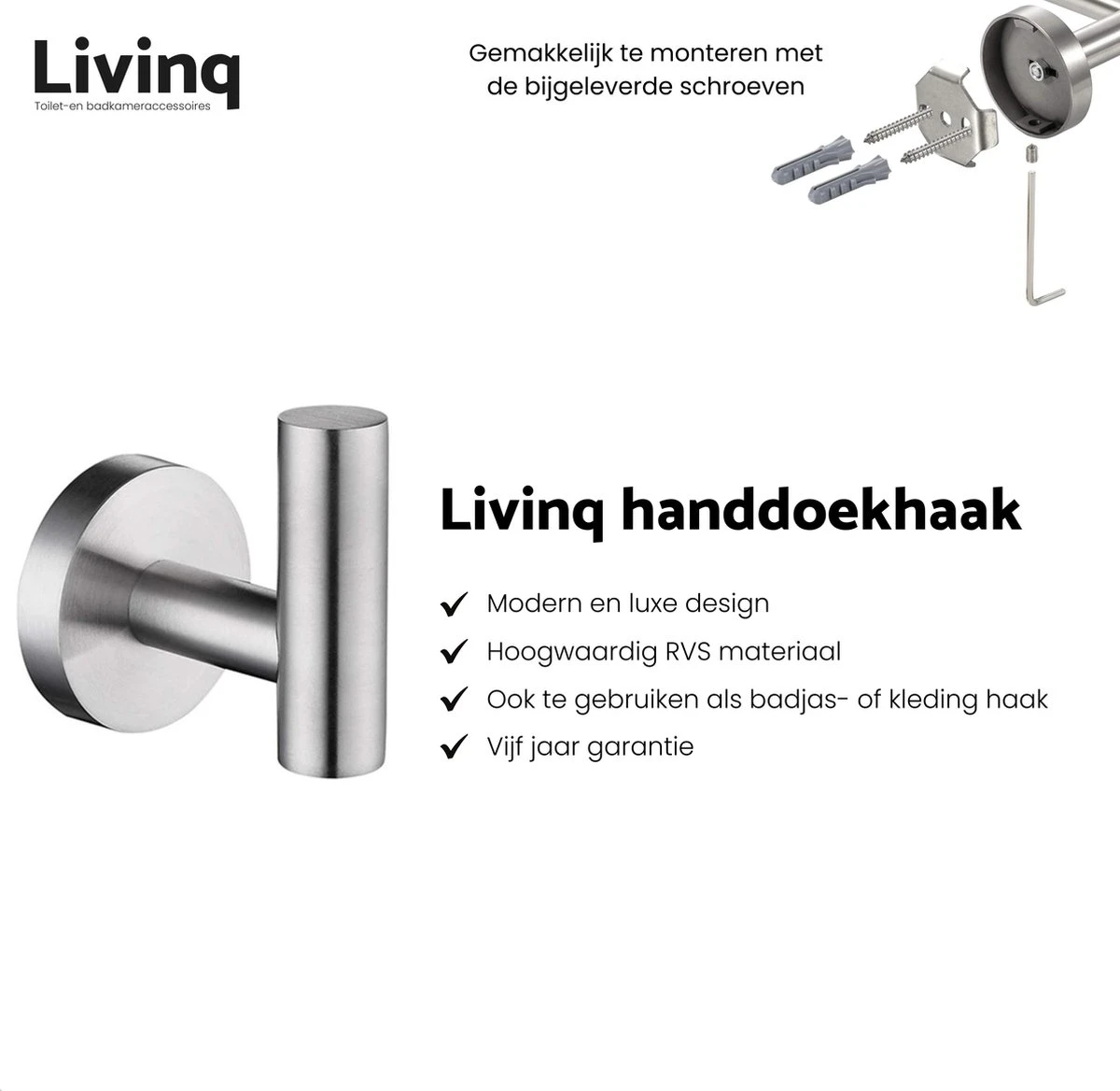 Toiletaccessoireset RVS 4-delig - Luxe Toilet Set - Toiletborstel Met Houder - Toiletrolhouder Met Klep - Reserverolhouder - Handdoekhaak - Zilver - Toiletset 7 Toiletaccessoireset RVS 4-delig - Luxe Toilet Set - Toiletborstel Met Houder - Toiletrolhouder Met Klep - Reserverolhouder - Handdoekhaak - Zilver - Toiletset - Afbeelding 5