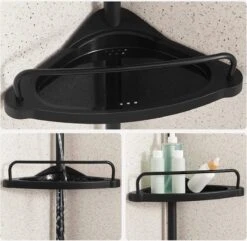 Verstelbaar Doucherek - 85-305 Cm - Van Vloer Tot Plafond - Met 4 Vakken - 3 Haken - Zwart -Badkamer Product Winkel 1200x1171 3